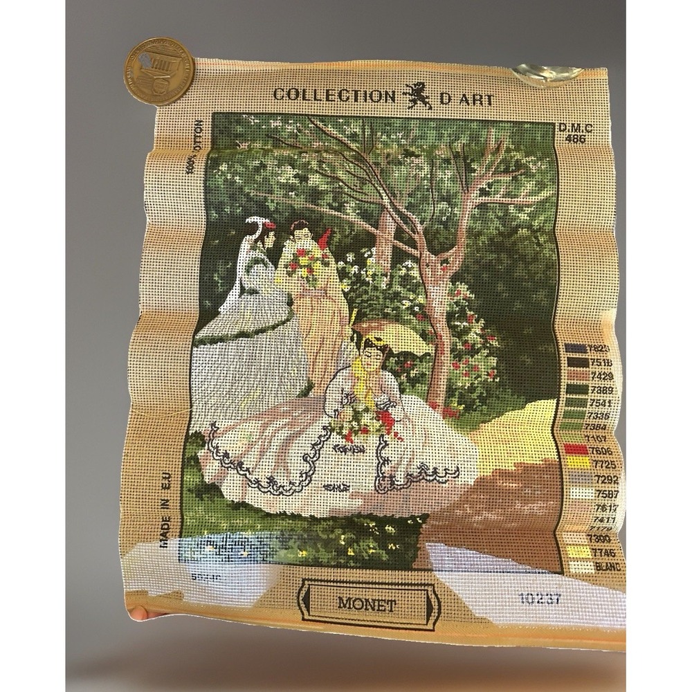Vintage Needlepoint Women In The Garden Claude Monet 12" x 16" Approximately